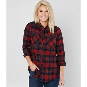 BKE Buckle Womens Sz M Boyfriend Fit Studded Flannel Button Down Up Shirt Red